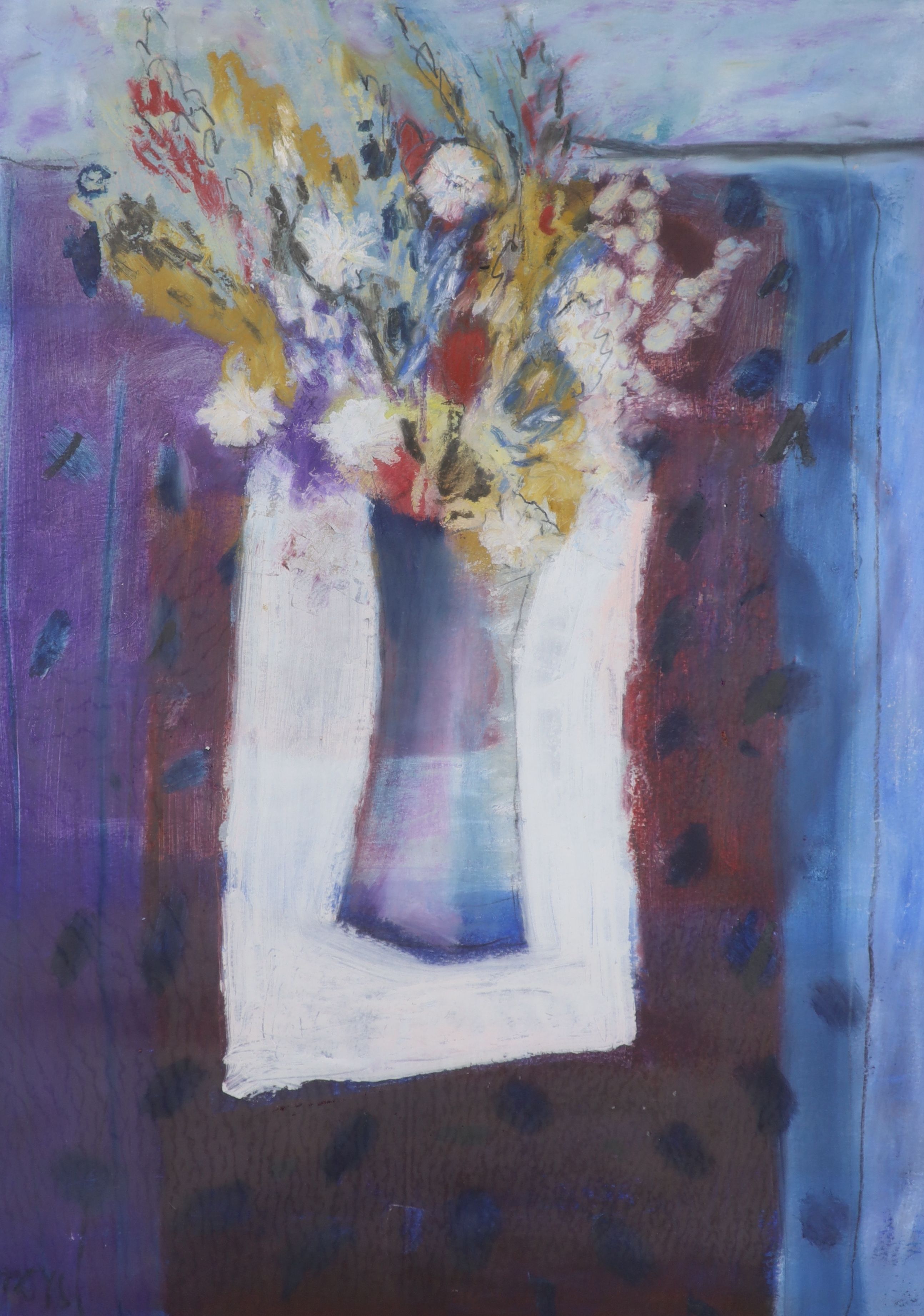 Ian Humphreys(1956-), oil on card, Still life of flowers in a vase, indistinctly, signed, 70 x 50cm